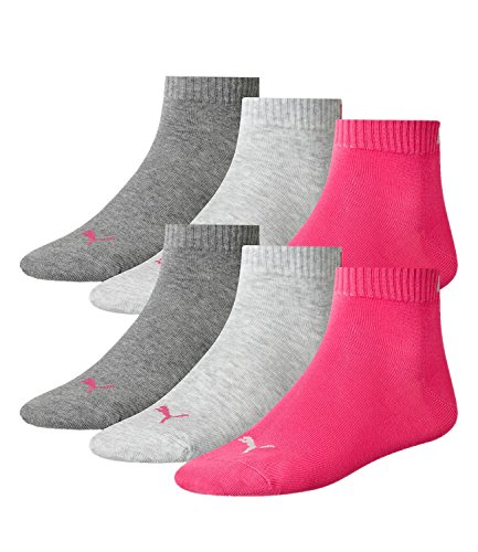 PUMA 6 Paar Unisex Quarter Socken Sneaker Gr. 35-49 für Damen Herren Füßlinge, Farbe:656 - middle grey mélange/pink, Socken & Strümpfe:39-42 von PUMA