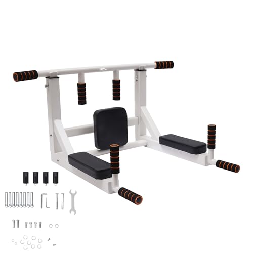 4 in 1 Klimmzugstange zur Wandmontage, Multifunktion Pull Up Bar mit 8 Rutschfeste Griffe Dip Station für den Aufbau von Oberkörpermuskeln für Zuhause Home Gym, Belastbarkeit bis 200 kg (Weiß) von PurpleMinder