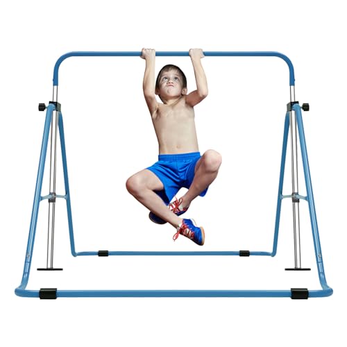 Turnreck Gymnastik Kinder, 150KG Tragfähigkeit Turnstange Reckstange Klimmzugstange Reckanlage Horizontale Höhenverstellbar für 3-8 Jahre Alte Kinder Indoor (Blau) von PurpleMinder