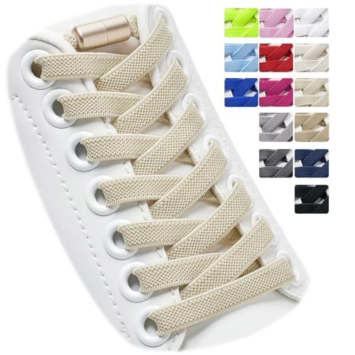 Puzeam 2 Paar Elastische Schnürsenkel, flach, mit Metallkapsel - Schuhbänder ohne binden für Kinder Erwachsene Schuhe, GummiSchürsenkel Beige 120 Puzeam 2 Paar Elastische Schnürsenkel, flach, mit Metallkapsel - Schuhbänder ohne binden für Kinder Erwachsene Schuhe, GummiSchürsenkel Beige 120 von Puzeam