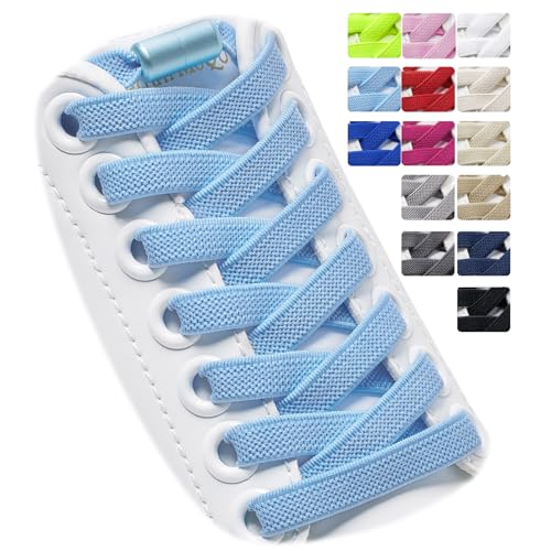 Puzeam 2 Paar Elastische Schnürsenkel, flach, mit Metallkapsel - Schuhbänder ohne binden für Kinder Erwachsene Schuhe, GummiSchürsenkel Hellblau 120 Puzeam 2 Paar Elastische Schnürsenkel, flach, mit Metallkapsel - Schuhbänder ohne binden für Kinder Erwachsene Schuhe, GummiSchürsenkel Hellblau 120 von Puzeam