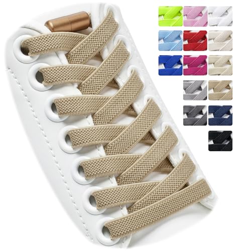 Puzeam 2 Paar Elastische Schnürsenkel, flach, mit Metallkapsel - Schuhbänder ohne binden für Kinder Erwachsene Schuhe, GummiSchürsenkel Khaki 120 Puzeam 2 Paar Elastische Schnürsenkel, flach, mit Metallkapsel - Schuhbänder ohne binden für Kinder Erwachsene Schuhe, GummiSchürsenkel Khaki 120 von Puzeam