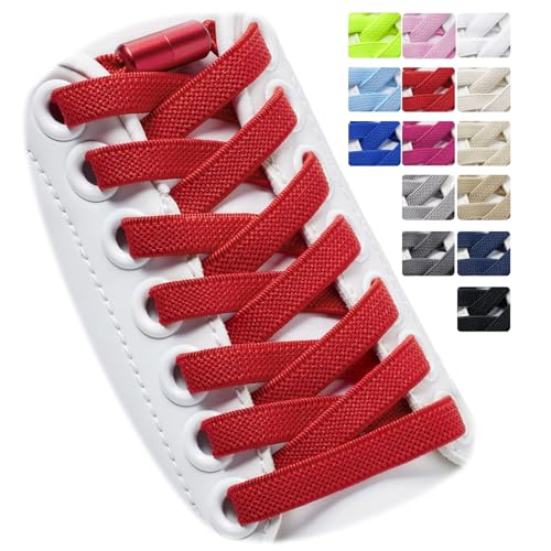 Puzeam 2 Paar Elastische Schnürsenkel, flach, mit Metallkapsel - Schuhbänder ohne binden für Kinder Erwachsene Schuhe, GummiSchürsenkel Rot 120 Puzeam 2 Paar Elastische Schnürsenkel, flach, mit Metallkapsel - Schuhbänder ohne binden für Kinder Erwachsene Schuhe, GummiSchürsenkel Rot 120 von Puzeam