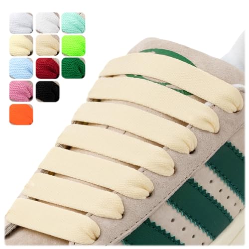 Puzeam 2 Paar Flache Schnürsenkel, 15 mm Breit, Ersatz, Reißfest Schuhbänder für Sneaker und Turnschuhe, Sportschuhe Beige 100 von Puzeam