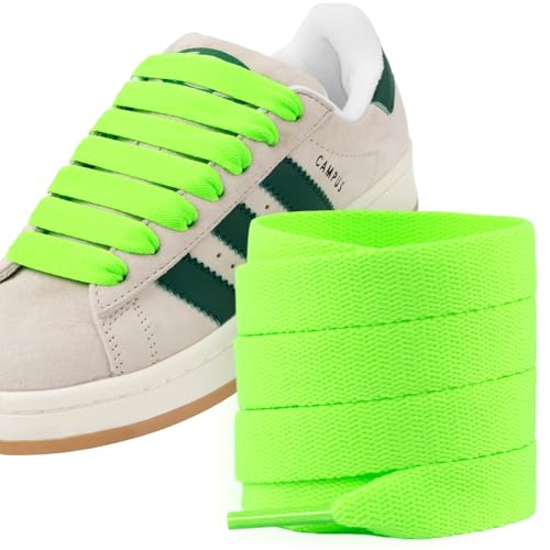 Puzeam 2 Paar Flache Schnürsenkel, 15 mm Breit, Ersatz, Reißfest Schuhbänder für Sneaker und Turnschuhe, Sportschuhe Neon Grün 100 von Puzeam