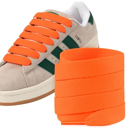 Puzeam 2 Paar Flache Schnürsenkel, 15 mm Breit, Ersatz, Reißfest Schuhbänder für Sneaker und Turnschuhe, Sportschuhe Orange 160 von Puzeam