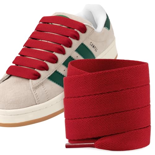 Puzeam 2 Paar Flache Schnürsenkel, 15 mm Breit, Ersatz, Reißfest Schuhbänder für Sneaker und Turnschuhe, Sportschuhe Rot 100 Puzeam 2 Paar Flache Schnürsenkel, 15 mm Breit, Ersatz, Reißfest Schuhbänder für Sneaker und Turnschuhe, Sportschuhe Rot 100 von Puzeam