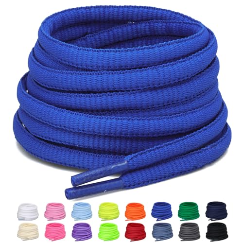 Puzeam 2 Paar halb runde Schnürsenkel, 6mm ovale Athletische Schnürsenkel für Sneaker, Laufschuhe, Sportschuhe - Schuhbänder 16 Farben - Blue 100 von Puzeam