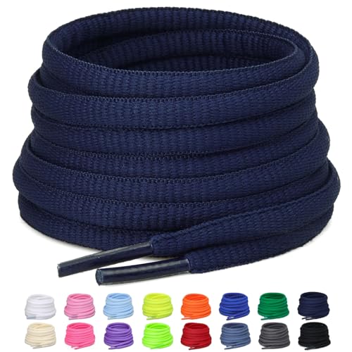 Puzeam 2 Paar halb runde Schnürsenkel, 6mm ovale Athletische Schnürsenkel für Sneaker, Laufschuhe, Sportschuhe - Schuhbänder 16 Farben - Marineblau 100 von Puzeam