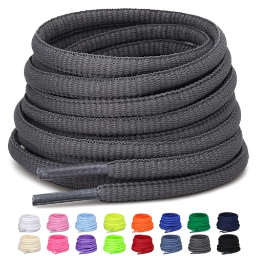 Puzeam 2 Paar halb runde Schnürsenkel,6mm ovale Athletische Schnürsenkel für Sneaker,Laufschuhe,Sportschuhe - Schuhbänder 16 Farben - Dark Gray 100 von Puzeam