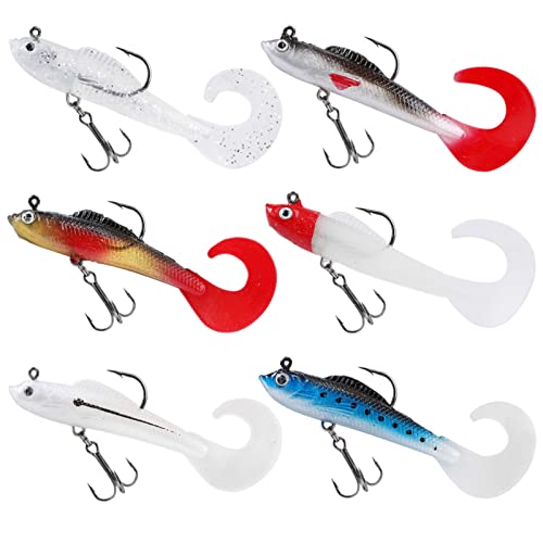 6Pcs Angelköder Gummifische Kunstköder Gummiköder Set,Fische Angeln Forelle Zander Barsch Köder Jigköpfe Weicher Angelköder Einzelhakenköder Kunstköder Schwimmköder-Set für Salzwasser Süßwasser 6Pcs Angelköder Gummifische Kunstköder Gummiköder Set,Fische Angeln Forelle Zander Barsch Köder Jigköpfe Weicher Angelköder Einzelhakenköder Kunstköder Schwimmköder-Set für Salzwasser Süßwasser von Pwsap