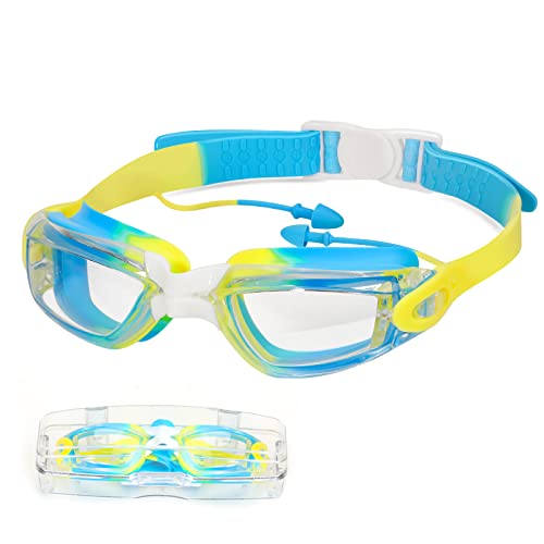 Pwsap Anti-Fog Schwimmbrille für Kinder 4-14, Unisex Schwimmbrille, Schwimmbrille mit Breiten Gläsern, Conjoined Ohrstöpsel, Orbit-Proof Dichtungen, Brillenbox, Blau Pwsap Anti-Fog Schwimmbrille für Kinder 4-14, Unisex Schwimmbrille, Schwimmbrille mit Breiten Gläsern, Conjoined Ohrstöpsel, Orbit-Proof Dichtungen, Brillenbox, Blau von Pwsap