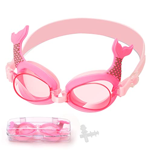 Pwsap Anti-Fog Schwimmbrille für Mädchen 4-14, Süße Meerjungfrau Schwanz Schwimmbrille, Schwimmbrille mit Breiten Gläsern, Orbit-Proof Dichtungen, Ohrstöpsel, Brillenbox Pwsap Anti-Fog Schwimmbrille für Mädchen 4-14, Süße Meerjungfrau Schwanz Schwimmbrille, Schwimmbrille mit Breiten Gläsern, Orbit-Proof Dichtungen, Ohrstöpsel, Brillenbox von Pwsap