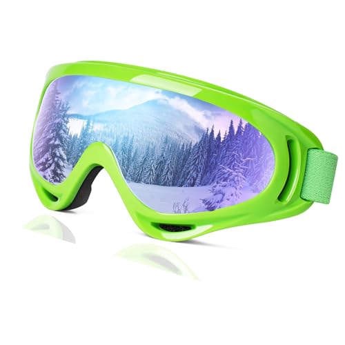 Pwsap Skibrillen, UV Schutz Snowboard Brillen, Hochwertige TPU Motorradbrille, Sportbrille für Skifahren Motorrad Fahrrad Skaten, Anti Fog, Hohe optische Klarheit, Helmkompatible, Unisex, Grün Pwsap Skibrillen, UV Schutz Snowboard Brillen, Hochwertige TPU Motorradbrille, Sportbrille für Skifahren Motorrad Fahrrad Skaten, Anti Fog, Hohe optische Klarheit, Helmkompatible, Unisex, Grün von Pwsap