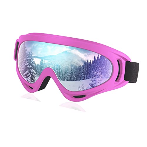 Pwsap Skibrillen für Frauen, Hochwertige Snowboard Brillen UV Schutz Anti Fog, TPU Motorradbrille Helm Kompatible, Sportbrille für Skifahren Motorrad Fahrrad Skaten, Hohe Optische Klarheit, Rosa von Pwsap