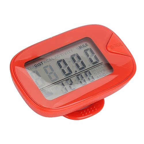 Schrittzähler, Großes LCD-Display, Distanz, Leicht, Tragbar, 12-24-Stunden-Zeitanzeige, Fitness-Schrittzähler Zum Laufen (Rot) von Pwshymi