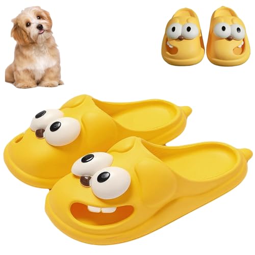 Pwzoax Love Pups Slides - Tongue Kiss Slippers, Love Pup Slides Cute Funny Non-slip Big Eye Dog Slippers for Women Men (Yellow,36/37) von Pwzoax