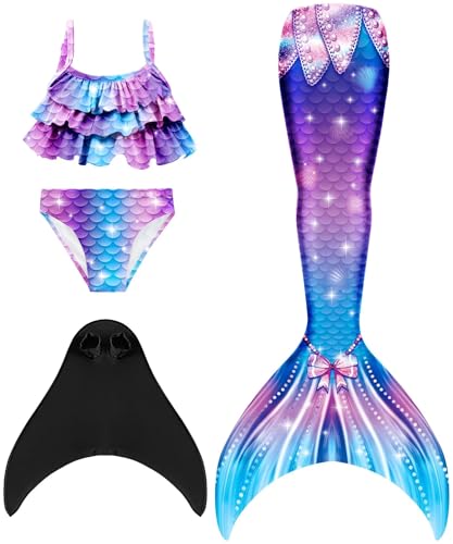 Pyjacos Meerjungfrauenflosse Mädchen Neuer Mermaid Tail, 4 Stück Set，BlackM6,120 von Pyjacos
