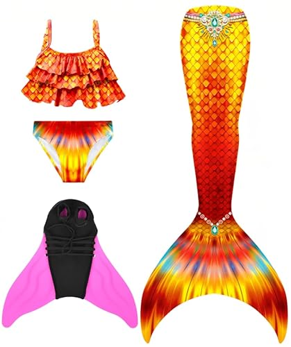 Pyjacos Meerjungfrauenflosse Mädchen Neuer Mermaid Tail, 4 Stück Set，xiaofen，M5-130 von Pyjacos