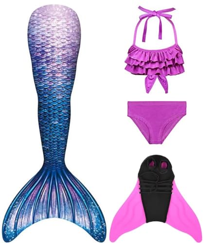 Pyjacos Meerjungfrauenflosse Mädchen Neuer Mermaid Tail, 4 Stück Set，xiaofen，jcka24+74-110 von Pyjacos