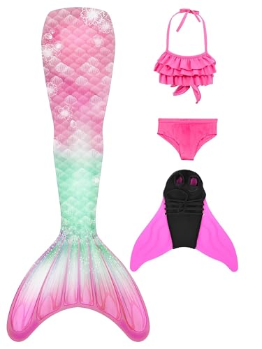 Pyjacos Meerjungfrauenflosse Mädchen Neuer Mermaid Tail, 4 Stück Set,xiaofen-R1-120 von Pyjacos