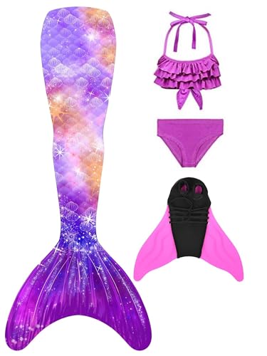Pyjacos Meerjungfrauenflosse Mädchen Neuer Mermaid Tail meerjungfrauenflosse , 4 Stück Set,xiaofen-R6-110 von Pyjacos