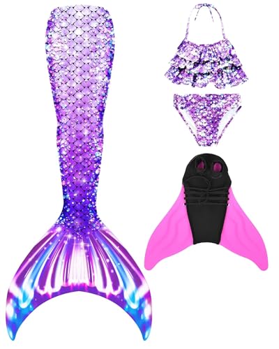 Pyjacos Meerjungfrauenflosse Mädchen Neuer Mermaid Tail meerjungfrauenflosse mädchen , 4 Stück Set,FenM37-110 von Pyjacos