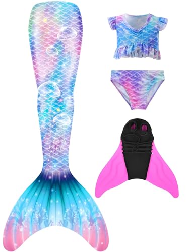 Pyjacos Meerjungfrauenflosse Mädchen Neuer Mermaid Tail meerjungfrauenflosse mädchen , 4 Stück Set,M3fen-110 von Pyjacos