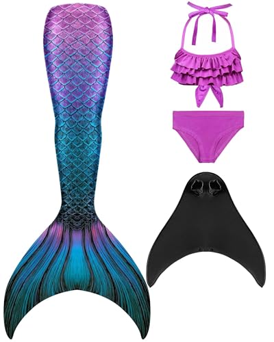Pyjacos Meerjungfrauenflosse Mädchen Neuer Mermaid Tail meerjungfrauenflosse mädchen , 4 Stück Set,xiaoM35-120 von Pyjacos