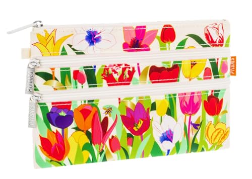 PYLONES : Zip Pouch – Tasche mit 3 Reißverschlüssen – Tulpen, mehrfarbig von Pylones