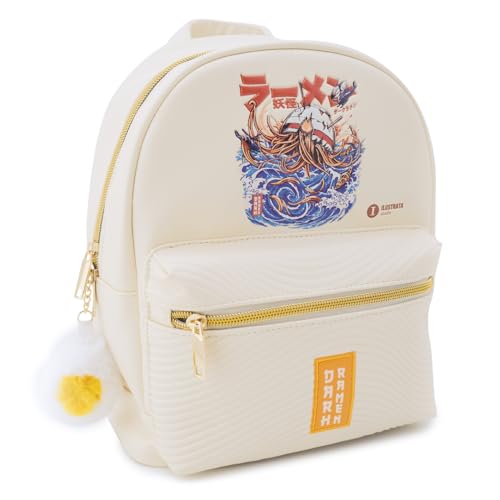 Ilustrata Backpack (Dark Ramen - Design) Beige - Hochwertiger Rucksack mit 2 Reißverschlusstaschen Vorne, 2 Fächer Innen, H 44 cm x B 18 cm – Offizielles Lizenzprodukt von Pyramid International