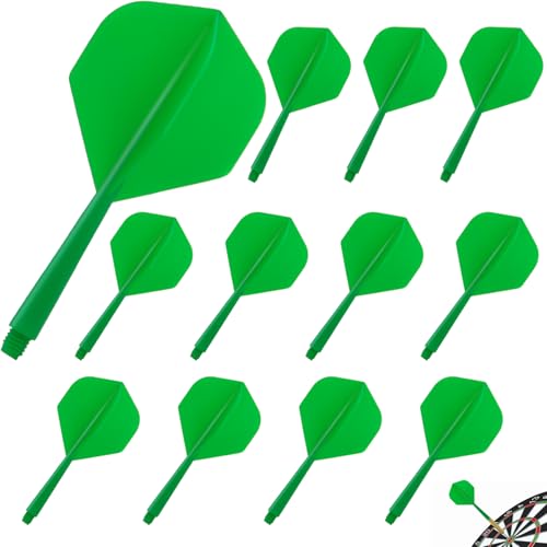 12 Stück Darts Flights mit Schäfte Stabil Grün Darts Zubehör Fusion Flights Dart Flyer mit Schaft Integrierte Dart Schäfte und Festen Flights Dartschäfte Kunststoff Shaft Flight System Kombi (2BA) von Pyroclasia