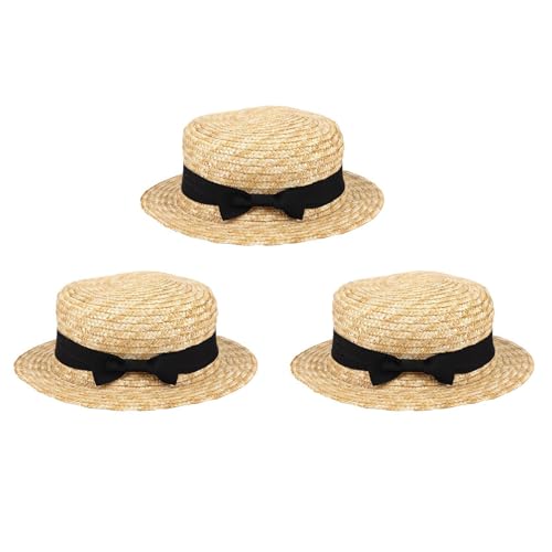 Pyugxab 3X Niedlicher Kinder Mädchen Stroh Hut Bugknoten Sonnen Hut Scherzt Großen Krempen Strand Sommer Boots Fahrer Strand Band Runden Flachen Spitzen Fedora Hut von Pyugxab