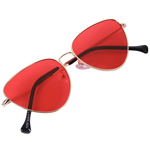 Pyugxab Sommer Stil Retro Damen Katzenauge reflektierende Sonnenbrille Mode neutrale Brille S17011 rot von Pyugxab