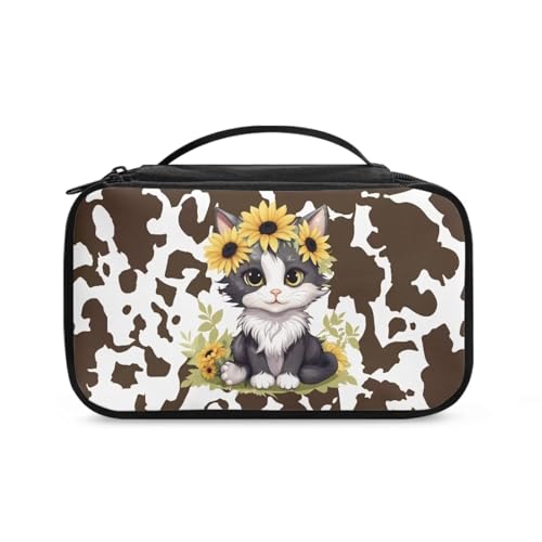 Pzuqiu Kosmetiktasche, Reise-Make-up-Tasche, groß, tragbar, Kulturbeutel mit Tragegriff oben, für Damen und Mädchen, Kuh-Katze von Pzuqiu