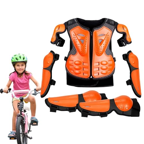 Pzuryhg Kinder-Motorradausrüstung, Motorrad-Brustschutz, Reitschutzanzug, Knie, Ellenbogen, Arm-Schulterpolster, Jugend-Motorrad-Körperschutz, Kindermotorrad, Orange PE und Eva von Pzuryhg