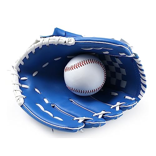 Baseball Handschuhe 10,5/11,5/12,5 Zoll PVC-Leder-Baseballhandschuh, Outdoor-Sportzubehör, Linke Hand, braun/schwarz/blau, Softball-Schutz, Unisex Baseballhandschuh(Blue,11.5 inches) von QAINKUN