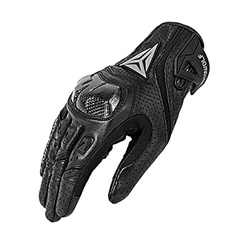 QAINKUN Motorradhandschuhe Motorradhandschuhe Atmungsaktiver Leder-Touchscreen-Vollfinger-Saisonhandschuhe mit hartem Knöchelschutz aus Kohlefaser Motorrad Handschuhe (Color : Noir, Größe : XL) von QAINKUN
