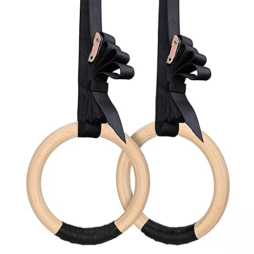 QAINKUN Turnringe Sport-Holz-Gymnastikringe mit verstellbaren Schnallenriemen Anti-Rutsch-Gürtel for Krafttraining Home Gym Ganzkörpertraining Ringe Turnen von QAINKUN