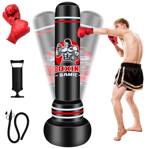 QAMIC Schwerer Boxsack Stehend Erwachsene, 180cm Standboxsack Erwachsenen mit Boxhandschuhen und Luftpumpe, 0,5 mm dickem PVC-Material Standboxsack für MMA Muay Thai Fitness Anfänger Training QAMIC Schwerer Boxsack Stehend Erwachsene, 180cm Standboxsack Erwachsenen mit Boxhandschuhen und Luftpumpe, 0,5 mm dickem PVC-Material Standboxsack für MMA Muay Thai Fitness Anfänger Training von QAMIC