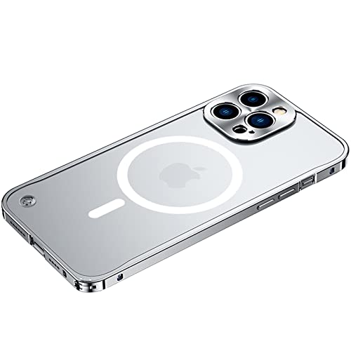 Edelstahlrahmen Hülle für iPhone 14/14 Pro/14 Max/14 Pro Max, [Kompatibel mit MagSafe] Stoßfeste Schutzhülle (Anti-Fingerabdruck) Kratzfeste Mattierte Case Dünne Handyhülle,Silver,iPhone 14 Pro Max von QANXGOG