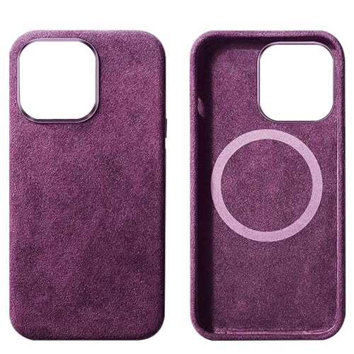 QANXGOG Alcantara-Hülle für iPhone 16/16 Plus/16 Pro/16 Pro Max, Handgefertigte Hülle Aus Synthetischem Wildleder mit Mikrofaserfutter, Kompatibel mit Magsafe,Purple,16 Pro Max von QANXGOG