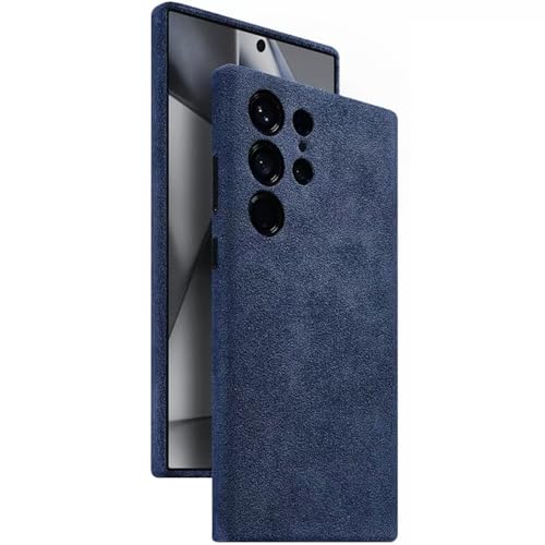 QANXGOG Alcantara-Wildlederhülle für Samsung Galaxy S24 Ultra/S24 Plus/S24, Handgefertigtes, Vollständig Umwickeltes Echtes Italienisches Wildleder, Vollständige Abdeckung, rutschfest,Blue,S24 von QANXGOG