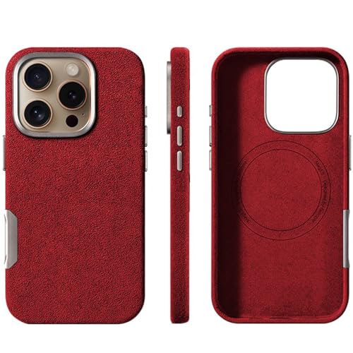 QANXGOG Alcantara-Wildlederhülle für iPhone 16 Pro/16 Pro Max, Kompatibel mit MagSafe, Italienisches Ultra-Wildleder, Erstklassige Haptik, Stilvoller, Bequemer Griff,Red,16 Pro von QANXGOG