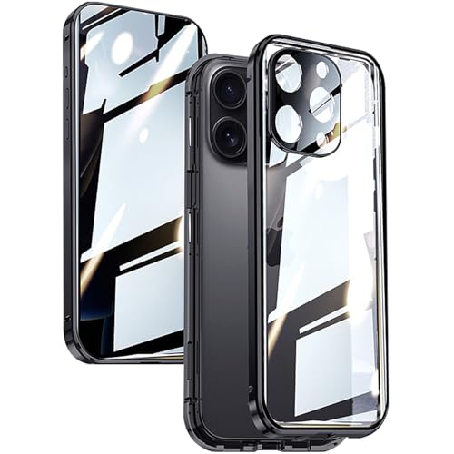 QANXGOG Anti-Peeping-Hülle für iPhone 16 Pro Max/16 Pro/16 Plus/16, Magnetischer Adsorptionsrahmen Aus Aluminiumlegierung, 360°-Rundumschutz,Black,16 Pro von QANXGOG