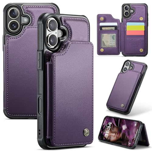 QANXGOG Brieftaschenhülle für iPhone 16/16 Plus/16 Pro/16 Pro Max, Hochwertiges PU-Leder und Weiches TPU mit Kartenfach, Ständer, Magnetverschluss,Purple,16 Pro Max von QANXGOG