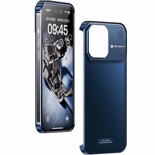 QANXGOG Hülle für iPhone 13/13 Pro/13 Pro Max, Rahmenlose Aromatherapie-Hülle Aus Aluminiummetall mit Samtiger Touch-Rückseite, Ultradünnes Rahmenloses Design,Blue,13 Pro von QANXGOG