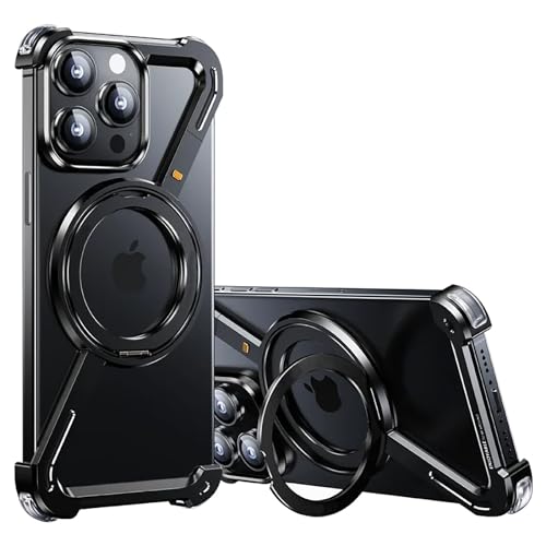 QANXGOG Hülle für iPhone 13 Pro/13 Pro Max, mit Unsichtbarem Ständer, Ultradünne Rahmenlose Metallhülle, Hohle, Stoßfeste Schutzhülle mit Wärmeableitung,Black,13 Pro von QANXGOG