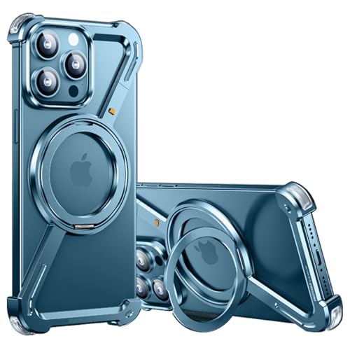 QANXGOG Hülle für iPhone 13 Pro/13 Pro Max, mit Unsichtbarem Ständer, Ultradünne Rahmenlose Metallhülle, Hohle, Stoßfeste Schutzhülle mit Wärmeableitung,Blue,13 Pro von QANXGOG