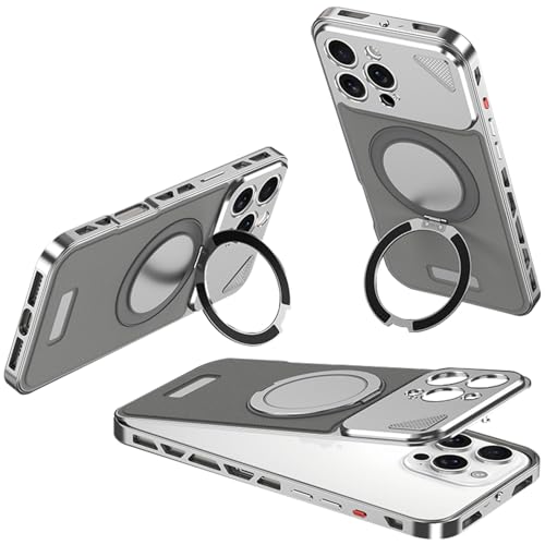 QANXGOG Hülle für iPhone 13 Pro Max/13 Pro/13, Metallic-Lederhülle mit 360° Drehbarem Ständer & Elastischer Schnalle, Effiziente Wärmeableitung,Gray Silver,13 Pro von QANXGOG